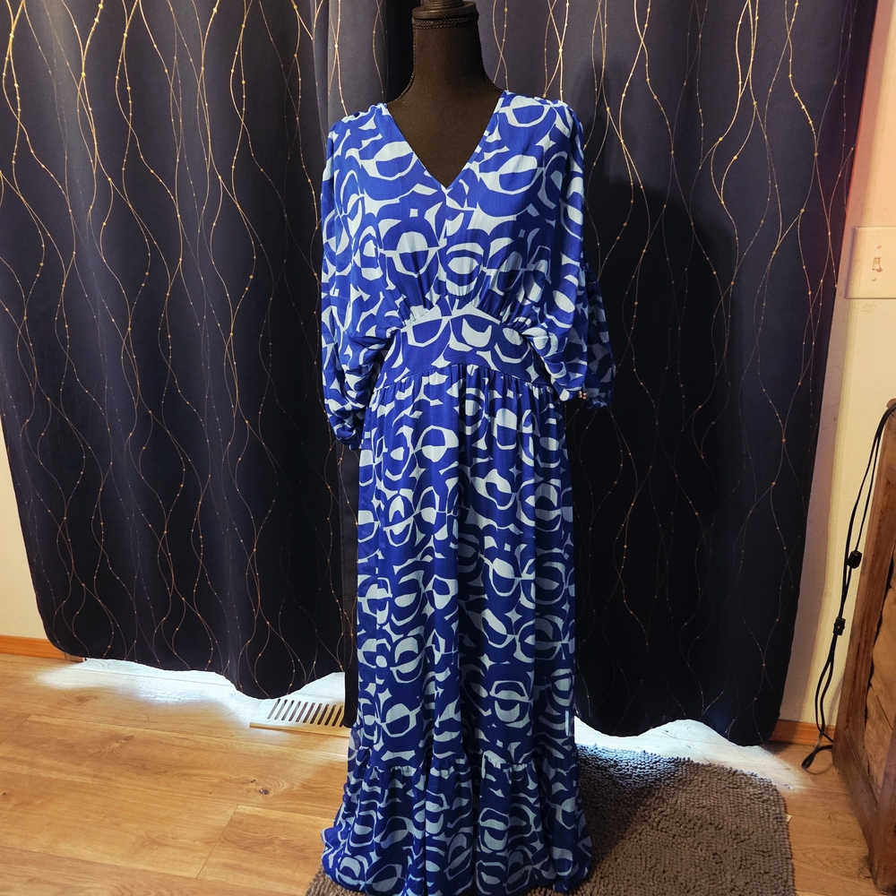 INC International Concepts Blue and White Maxi Dress